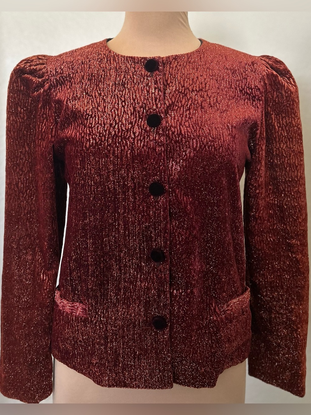 Women’s Velvet Button-Front Jacket in Deep Red